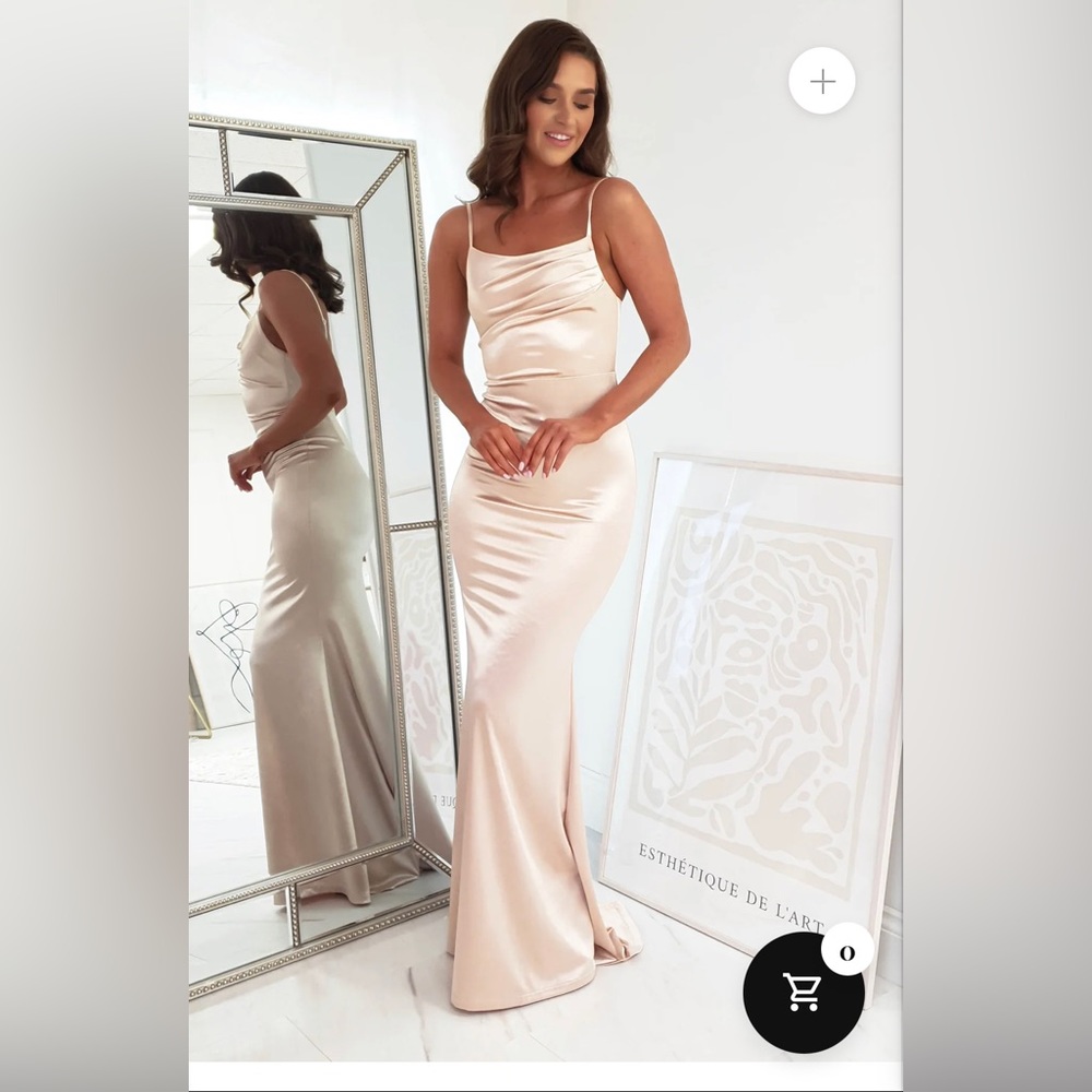 Oh Hello Adalyn Satin Gown In Champagne. Never worn NewAll tags still attached.